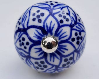 Vintage Ceramic Door / Drawer Knob ~ Intricate Blue and White Floral Design Upcycling Project