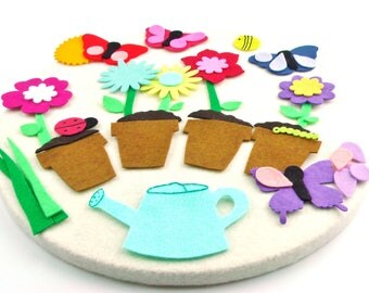 Handmade Felt Board Flower Set, Felt Garden Flannel Board Story, Pretend Play Educational Quiet Activities, Felt Flower Toy Preschool Gift