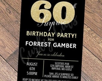 Surprise 60th Birthday Invitation | 60th Birthday Invite, Suprise 60th, 60th Birthday for men, Gold and Black Invite, Instant Download