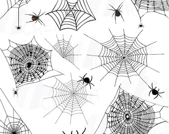 Spiders and Spider webs silhouettes clip art pack, Halloween vectors for commercial or personal use, Halloween spider webs, spider clipart