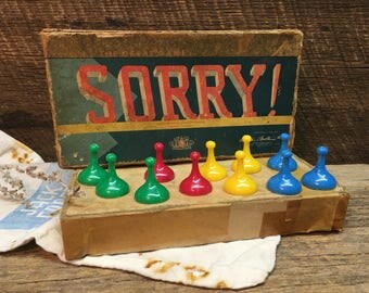 Vintage Sorry Board Game Pieces Parker Brothers Copyright 1954 Collectible Vintage Sorry Board Game Pieces Parker Brothers Copyright 1954 Collectible