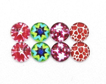 8 cabochons round glass mixte12mm series 1 "4"