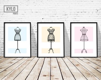 Mannequin Print Set, French Dress Form, Fashion Printable, Wall Art, Fashion Print, Fashion Poster, Printable Art, Home Decor, Dress Form