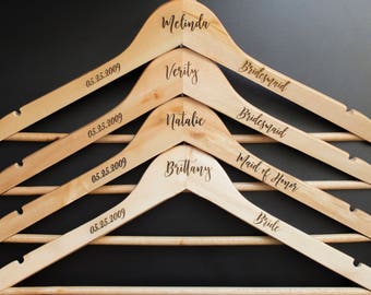 Customized Bridesmaids/Groomsmen Bridal Wedding Hangers, Engraved Wood Wedding Dress Suit Hangers, Wooden Bride Gift