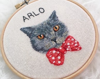 Hand Embroidered Pet Portrait 4" Hoop Art (Made to Order) Custom Embroidery