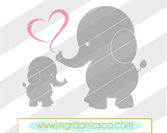 Mom And Baby Elephants svg, dxf, png, cricut, cameo, cut file, Baby svg, baby shower svg, elephant svg, elephant nursery svg, heart svg