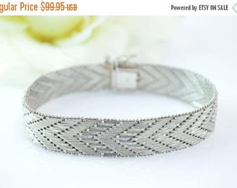 HUGE Sale Broad Chevron Pattern Hinged Bar Link Bracelet Sterling Silver 31.4g