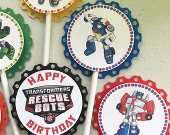 Transformers Rescue Bots Cupcake Toppers / Transformers Rescue Bots Birthday