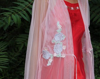 Sheer Floral Embroidered Full Length Robe