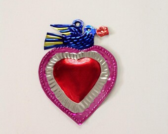 Tin Heart Plaque Handmade Mexican Tin Wall Ornament Mexican Folk Art Recycled Art Hammered