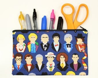 Doctor Who Fabric Pencil Pouch – 8" x 5" Doctor Who Fabric Make Up Bag – Dr Who Fabric Makeup Bag – Doctor Who Fabric Pencil Bag