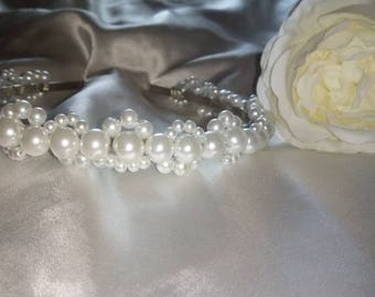White pearl headband, tiara, hair accessory, wedding