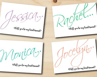 Personalized Bridesmaid card, will you be my bridesmaid card, printable bridesmaid proposal card, custom bridesmaid name card