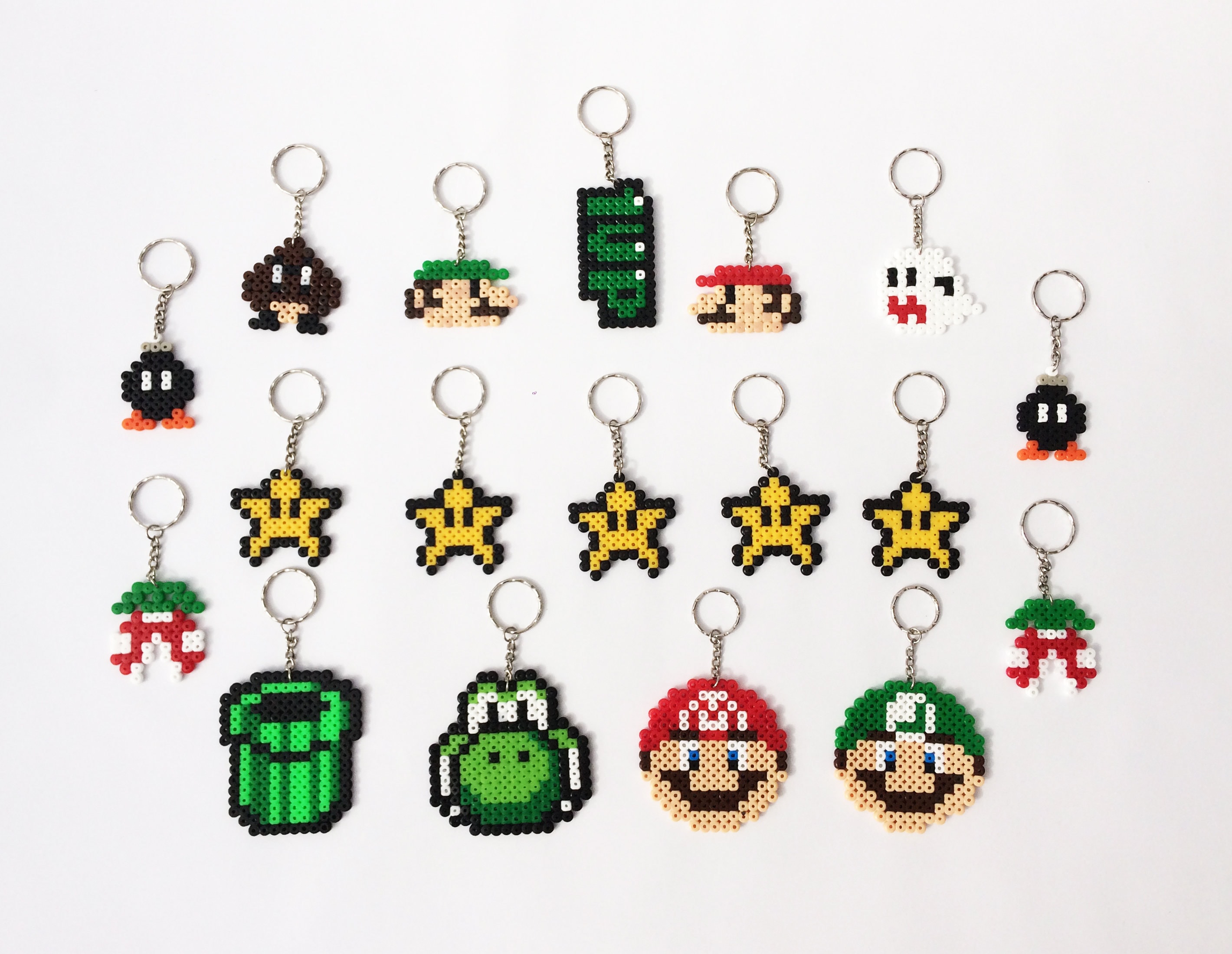 Nintendo Mario Hama Perler Bead Keyring Mario King Boo