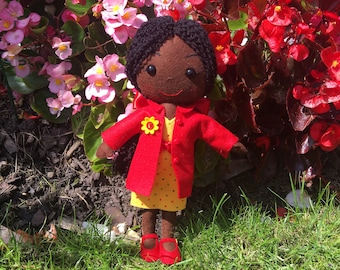 Cute Black Doll Ragdoll Handmade Felt Doll Afro Carribean Ethnic Dolls OOAK Art Doll Kawaii Girls Toys