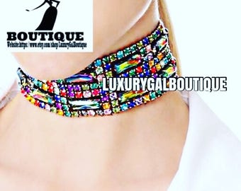 Multi Crystals Choker, adjustable