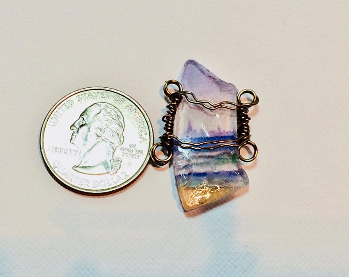 Small piece of Lake Michigan Beach Glass with an image of Chicago Skyline Wire wrapped in bronze - pendant or a bracelet - use your chain