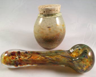 sparkly glass smoking pipe nug jar combo