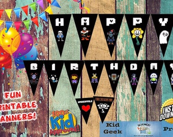 Personalized Undertale Papyrus, Sans and multiple characters party banner!!!! Unique birthday party item with child's name!