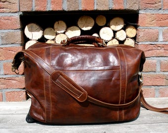 Leder Echt Reisetasche Fitnessstudio Vintage Übernachtung Wochenende Gepäck S