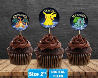 Pokemon cake toppers, instant download, pokemon cupcake toppers, pokemon party, instant download, Pokemon GO birthday party, Pikachu party