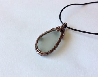 Sea glass jewelry, sea glass pendant, sea glass necklace, wire wrapped sea glass, copper wire wrap, wire wrapped pendant, boho