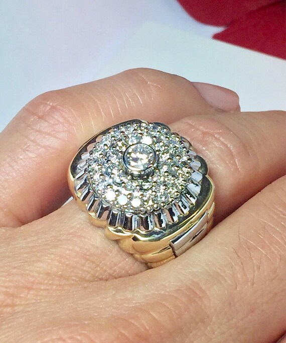 HUGE 14k solid gold Men Rolex Diamond Ring 14k gold