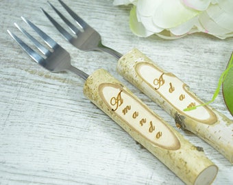 Mr. and Mrs. Wedding Forks - Hand Stamped - Silver Plated Flatware - Cake Dinner Forks - His Hers - Bride Groom
