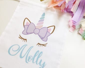 Unicorn party bag, party bag, personalised party bag, treat bag, unicorn bag, unicorn party, unicorn name bag, name bag, school bag, pe bag