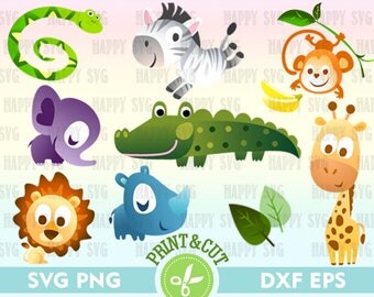 Cartoon Baby Animal SVG, Baby Giraffe Digital, Baby Crocodile Clipart, Lion Cub Decal, Baby Rhino Digital Zebra Calf Digital Baby Monkey Svg