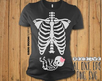 Xray Maternity SVG - Baby Skeleton Maternity Shirt - Baby Skeleton Halloween Maternity Shirt - Vector Files - Cut File - SVG