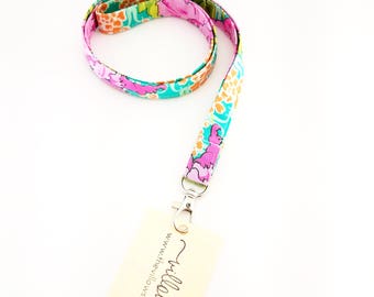 Pink and green floral lanyard, lanyard, badge holder, school ID holder, key ring, key chain, key fob, teacher gifts, teacher lanyard