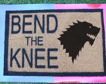 Bend The Knee House Stark Painted Custom Door Mats! Game of Thrones! Great for Wedding/anniversary gifts, Birthdays, housewarming present