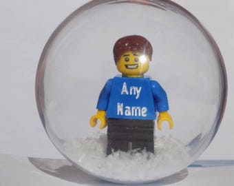 Male engraved personalised lego minifigure christmas bauble