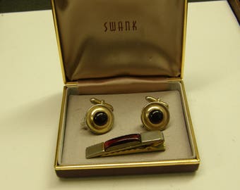Vintage Swank Cuff Links And Tie Clip Set