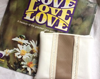 White and Taupe Patchwork Clutch