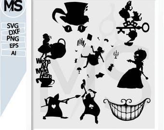 70 % OFF, Alice in wonderland svg, Alice in wonderland Silhouettes, Vector art, instant download, Digital Cut, Print Files, Svg Files dxf