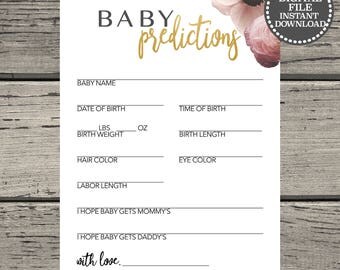 Baby Shower Games Printable, Baby Shower Games Instant Download Baby Shower Baby Predictions Printable Baby Shower Baby Predictions Template