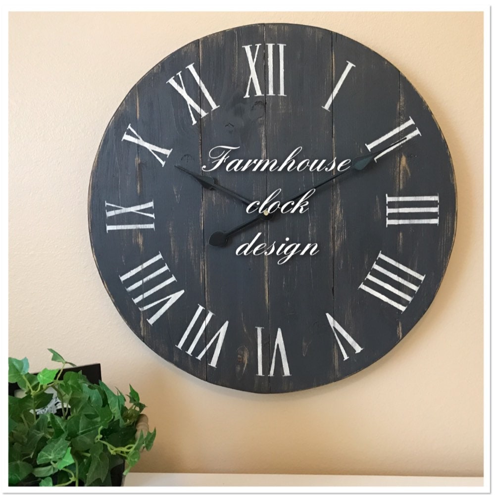 24 Gray Farmhouse Clock Wall Clock Large Wooden Wall