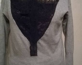 Sweater sleeves three quarter lace collar