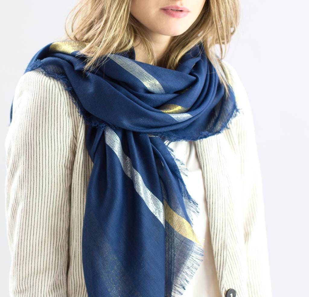 Personalised Navy Scarf With Gold Detail
