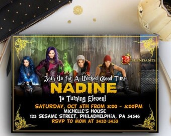 Descendants Invitations, Descendants Birthday Invitations, Descendants Birthday, Disney Descendants Invitations
