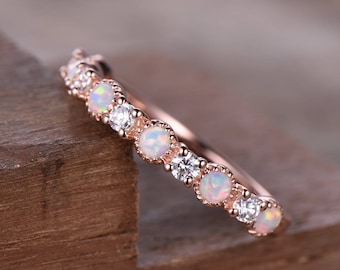 opal wedding band opal wedding ring cz diamond eternity band rose gold plated sterling silver ring - Opal Wedding Ring opal wedding band opal wedding ring cz diamond eternity band rose gold plated sterling silver ring - Opal Wedding Ring