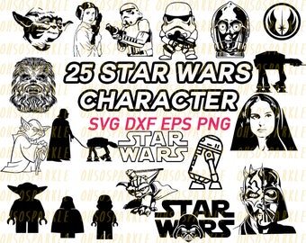 star wars svg, cut files, silhouette, eps, png, dxf, Darth Vader, stencil, R2D2, yoda, storm trooper, cricut ,image, starwars, stencil