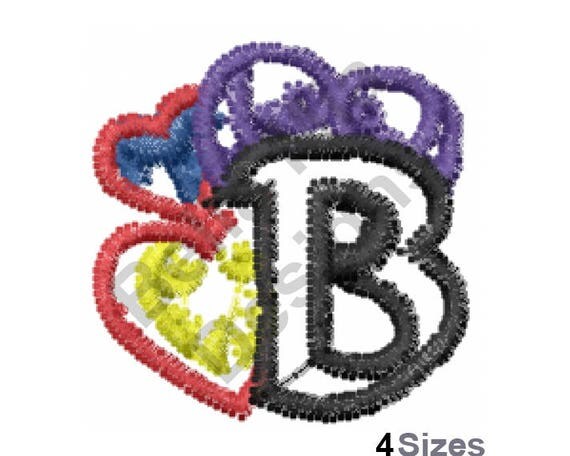 Letter B Machine Embroidery Design Valentine Heart