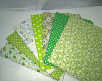 7 assorted cotton fabrics coupons 49 x 49 *, green