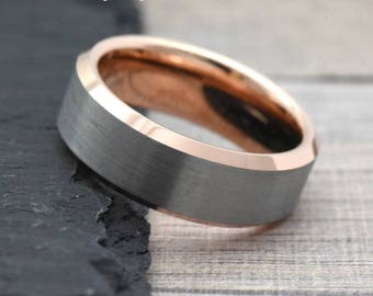 Mens Wedding Band Rose Gold, Rose Gold Wedding Band Mens, Unique Two Tone Wedding Ring, Rose Gold Ring for Men, Men's Rose Gold Ring Band