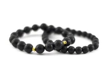 Faceted Black Onyx Stack Bracelet Set, 8mm, 10mm, Matte Beads, Black Beads, Black Faceted Bracelet, Gemstone Bracelet, Noir, Onyx