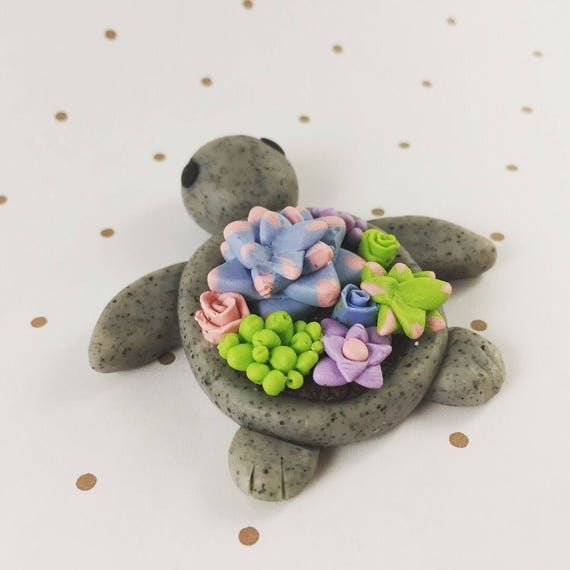 Polymer Clay Turtle Succulent Planter