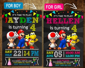 Mario Birthday Invitation. Invitations. Mario Invitation. Mario Birthday Party. Mario Party. DIY
